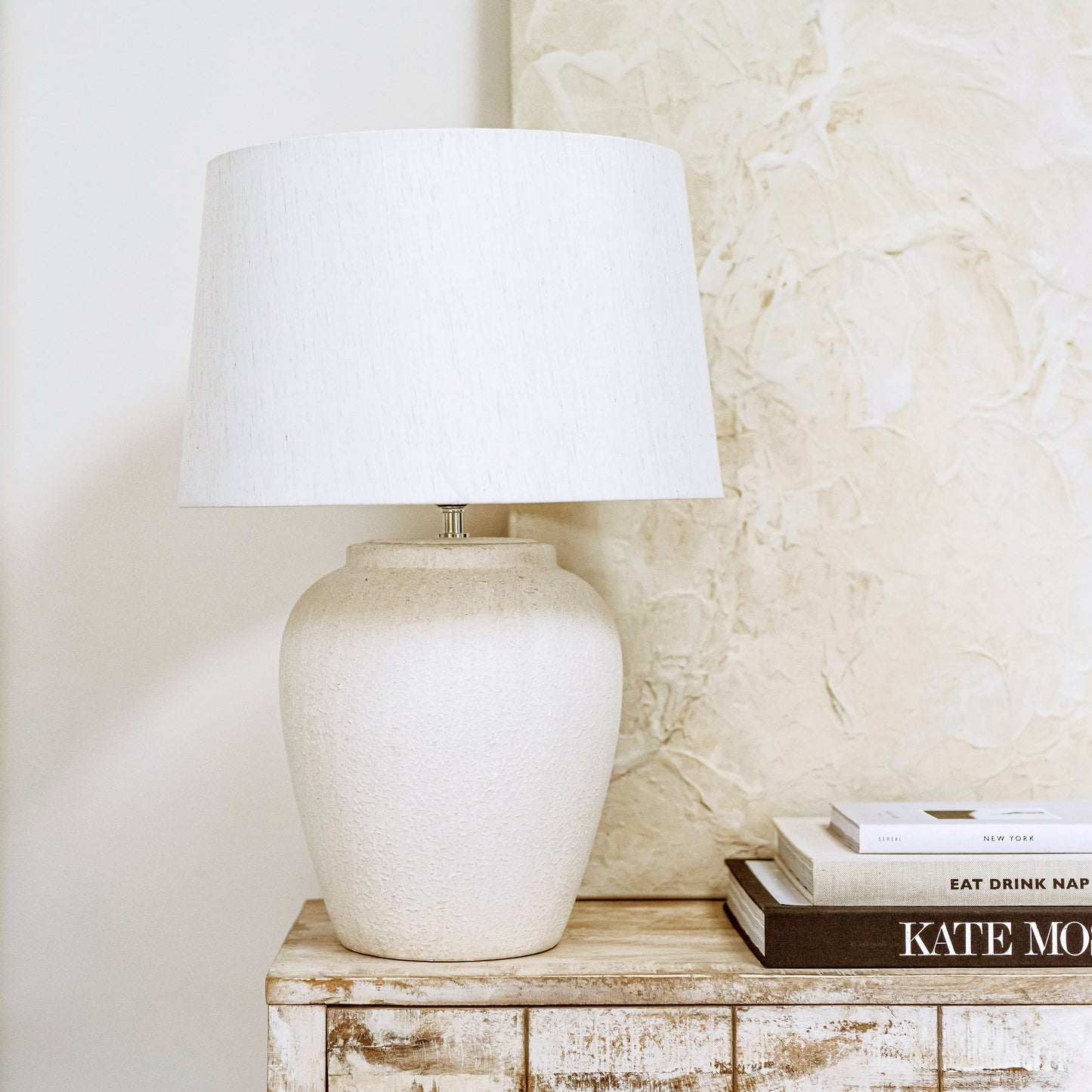 Banse - Stone Ceramic Drum Shade Table Lamp