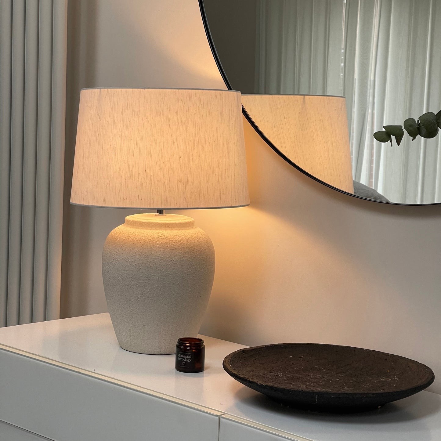 Banse - Stone Ceramic Drum Shade Table Lamp